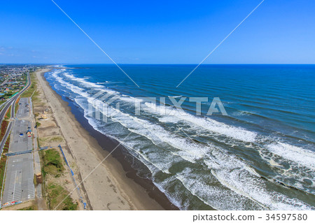 Aerial photographs near Mukudo Beach Beach in Kujukuri-cho, Sanbu-gun 34597580