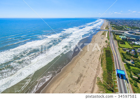 在三埠郡Kujukuri-cho的Mukudo Beach Beach附近的航拍照片 34597581