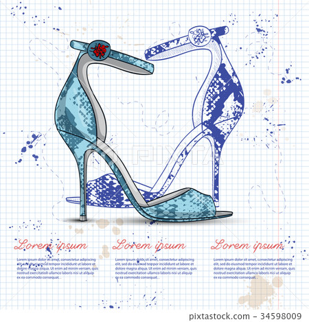 Fashion vector sketch womens shoes. 34598009