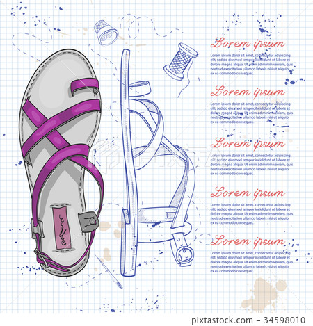 Fashion vector sketch womens shoes. 34598010