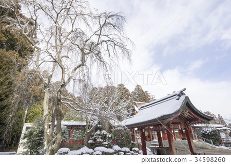 Snow scene Shihahiko Shinto Shrine of Shiogama Shinto Shrine facing Matsushima Bay with a good view of "Shinto Shrine" familiar by the name of Mr. Shiogama 34598260