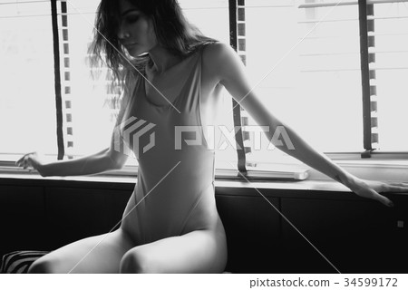 Sexy woman in flirty dress with different angles. black and whit Sexy woman in flirty dress with different angles. black and whit 34599172