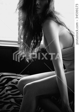 Sexy woman in flirty dress with different angles. black and whit Sexy woman in flirty dress with different angles. black and whit 34599173