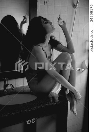 Sexy woman in flirty dress with different angles. black and whit Sexy woman in flirty dress with different angles. black and whit 34599176