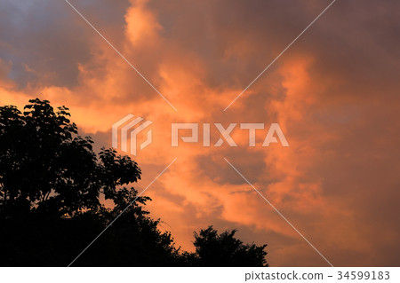 Early autumn evening burning cloud Tadami-cho, Fukushima 34599183