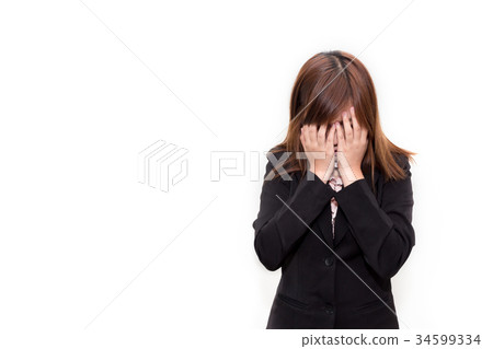 Shame business woman isolated on white background 34599334