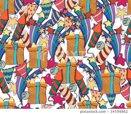Cute brightly holiday seamless background.  34599862