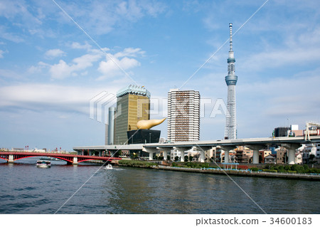 從淺草駒形橋眺望東京晴空塔和朝日啤酒塔的風景 從淺草駒形橋眺望東京晴空塔和朝日啤酒塔的風景 34600183