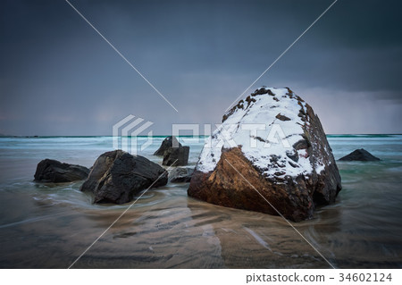 Skagsanden beach, Lofoten islands, Norway 34602124