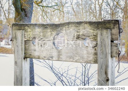 Wooden medieval torture device at oudoors 34602240