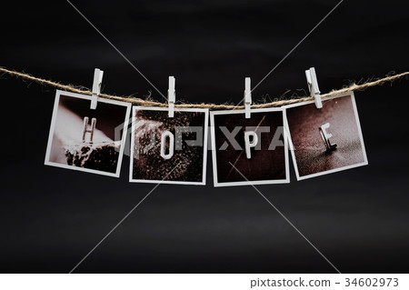 Rows of HOPE photo frames hanging Rows of HOPE photo frames hanging 34602973