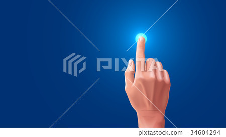 The beautiful hand presses the index finger on the 34604294