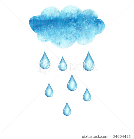 Watercolor cloud and rain drops, isolated on white 34604435