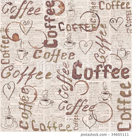 Sketch old newspaper coffee background Sketch old newspaper coffee background 34605111