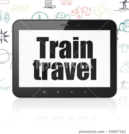 Vacation concept: Tablet Computer with Train Vacation concept: Tablet Computer with Train 34607162