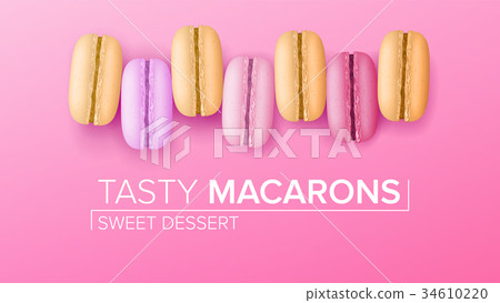 Macarons Set Vector. Top View. Colourful Sweet 34610220
