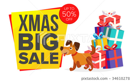 Christmas Dog Cartoon Characters Bector. Happy Dog 34610278