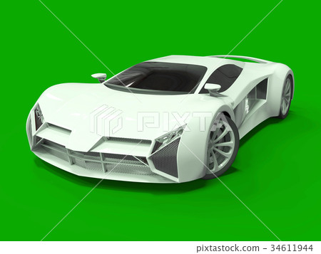 Conceptual high-speed white sports car. Green 34611944