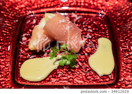 pear tempura parma ham 34612028