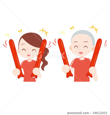 Spectators and men cheering with red stick balloon 34612925