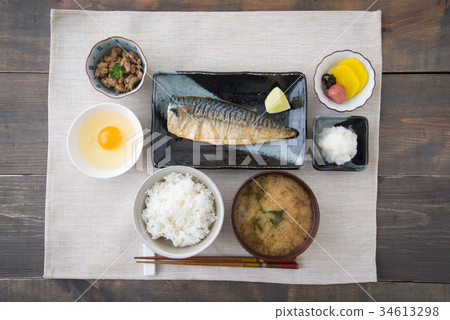 traditional japanese breakfast with mackerel traditional japanese breakfast with mackerel 34613298