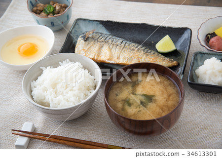 traditional japanese breakfast with mackerel traditional japanese breakfast with mackerel 34613301