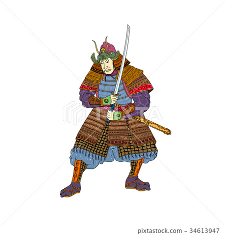Vintage Samurai Katana Woodblock Print Vintage Samurai Katana Woodblock Print 34613947