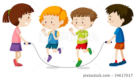 Happy children playing jumprope Happy children playing jumprope 34617017