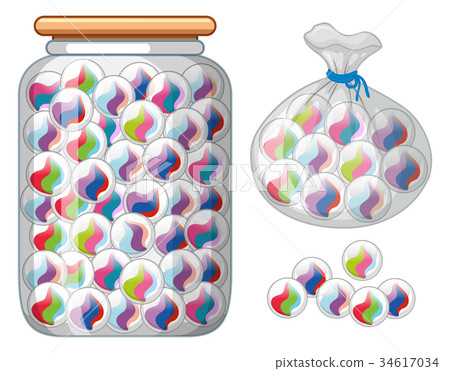 Marbles in glass jar and bag Marbles in glass jar and bag 34617034