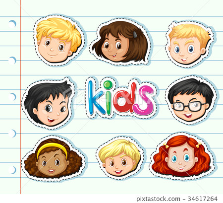 Sticker set with children faces 34617264
