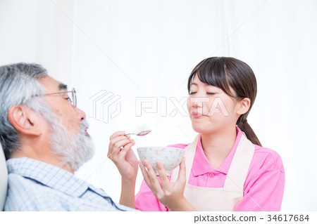 Carer job Elderly person nursing bedridden elderly people eating care Assist scene Meal assistance carer 34617684