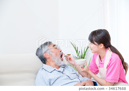 Carer job Elderly person nursing bedridden elderly people eating care Assist scene Meal assistance carer 34617688