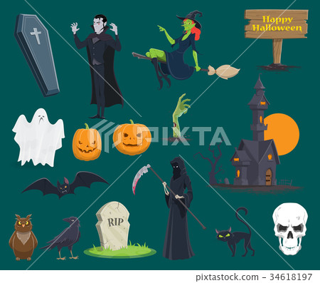 Halloween monsters, pumpkin ghost vecor icons Halloween monsters, pumpkin ghost vecor icons 34618197
