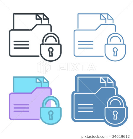 Folder with lock vector outline icon set. - Stock Illustration ...