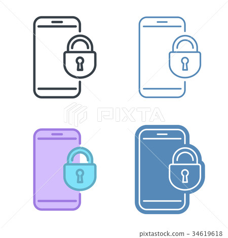 Mobile phone with lock vector outline icon set. - Stock Illustration ...
