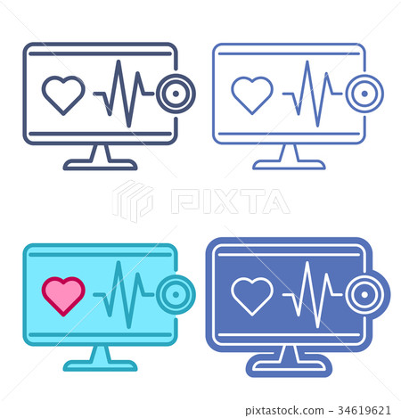 Desktop monitor and heartbeat symbol. Telemedicine 34619621