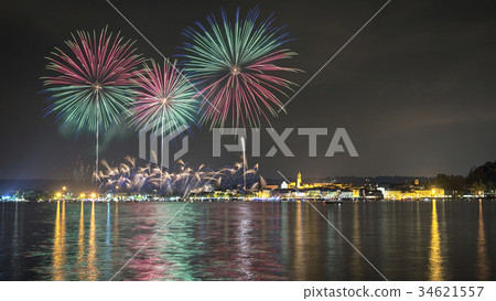Fireworks on the lake in a summer night 34621557