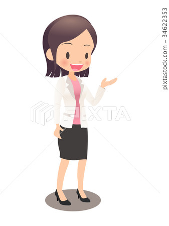 介紹的衣服的年輕女性辦公室工作者 介紹的衣服的年輕女性辦公室工作者 34622353
