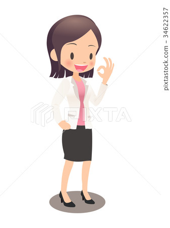 Young female office worker in suit taking out ok sign Young female office worker in suit taking out ok sign 34622357