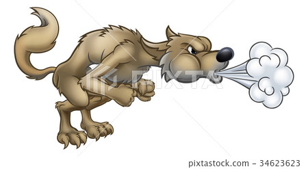 Cartoon Three Little Pigs Big Bad Wolf Blowing 34623623