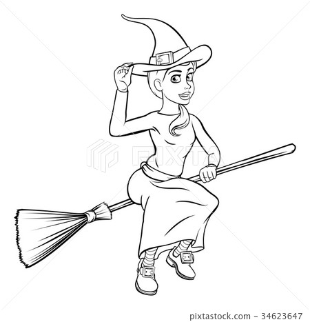 Cartoon Witch Flying on her Broomstick Cartoon Witch Flying on her Broomstick 34623647