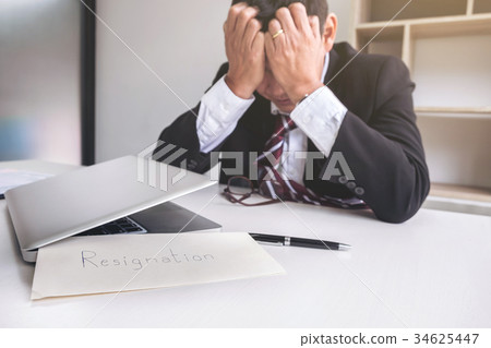 Feeling sick and tired, businessman frustrated and stress to res 34625447