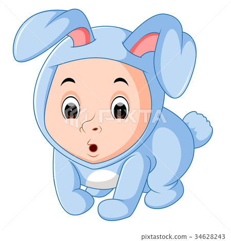 Little funny baby wearing rabbit suit 34628243