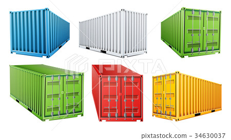 3D Shipping Cargo Container Set Vector. Blue, Red 3D Shipping Cargo Container Set Vector. Blue, Red 34630037