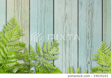 Green Leaves On Wooden With Spaces For Text Green Leaves On Wooden With Spaces For Text 34634281
