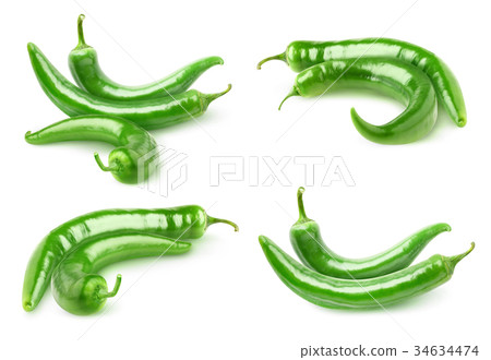 Isolated hot green peppers Isolated hot green peppers 34634474