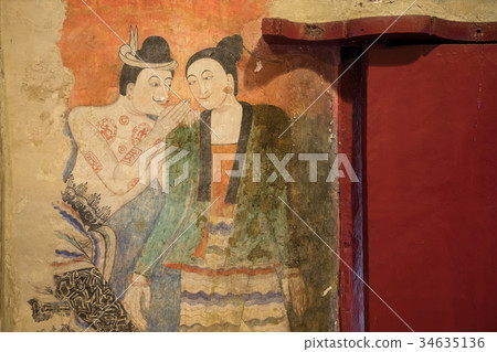 Ancient mural painting at Wat Phumin Nan Ancient mural painting at Wat Phumin Nan 34635136