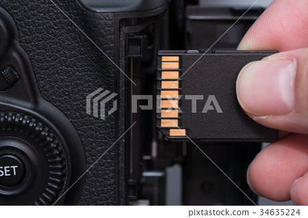 hand insert SD card in camera hand insert SD card in camera 34635224