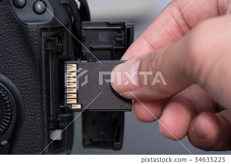 hand insert SD card in camera hand insert SD card in camera 34635225