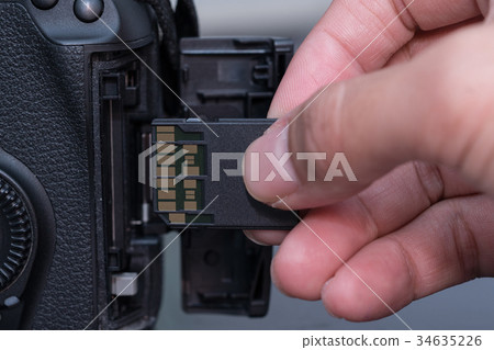 hand insert SD card in camera hand insert SD card in camera 34635226